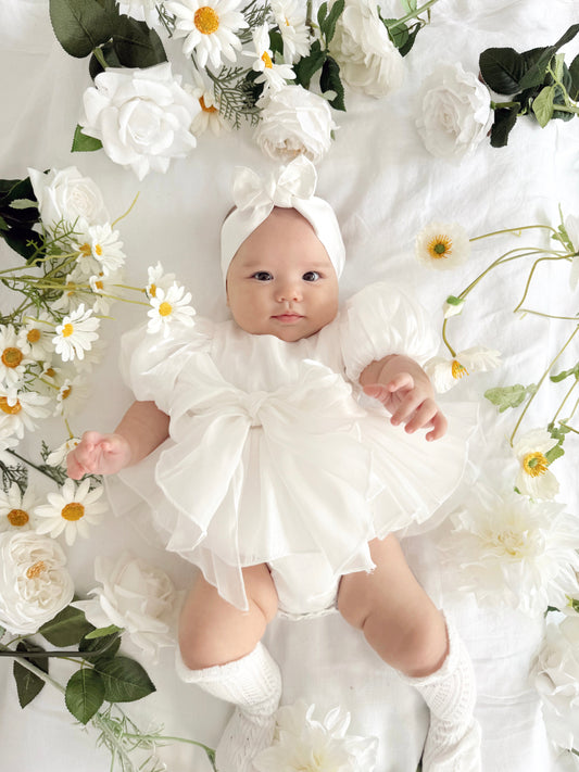 Dolly White Organza Baby Girl Party Romper