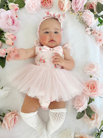 Mirabelle Flower Candy Pink Baby Girl Floral Tulle Party Romper