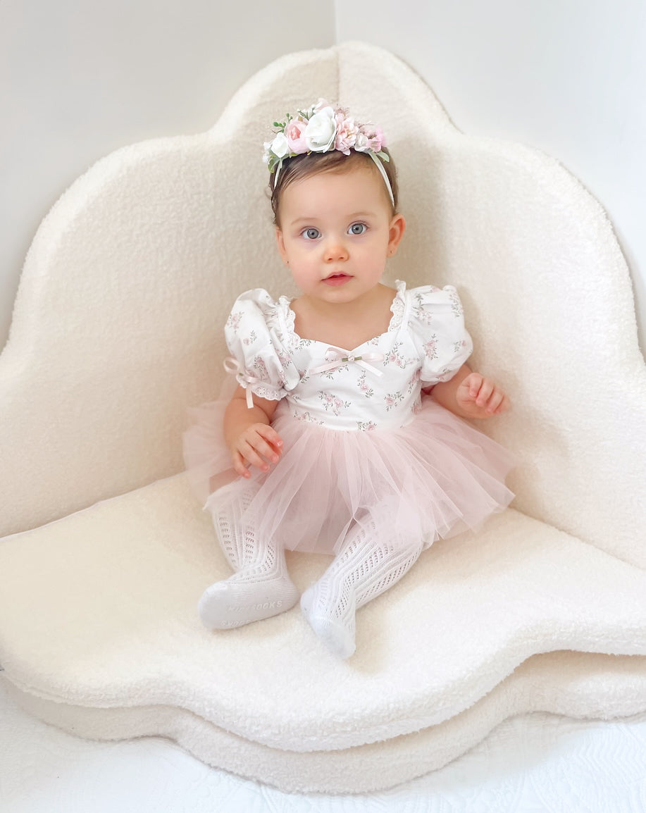 Odessa Flower Perfect Pink Floral Baby Girl Tulle Party Romper