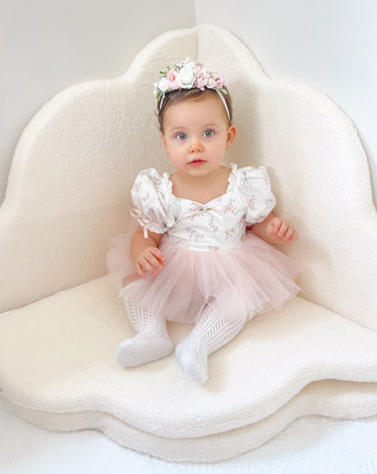 Odessa Flower Perfect Pink Floral Baby Girl Tulle Party Romper