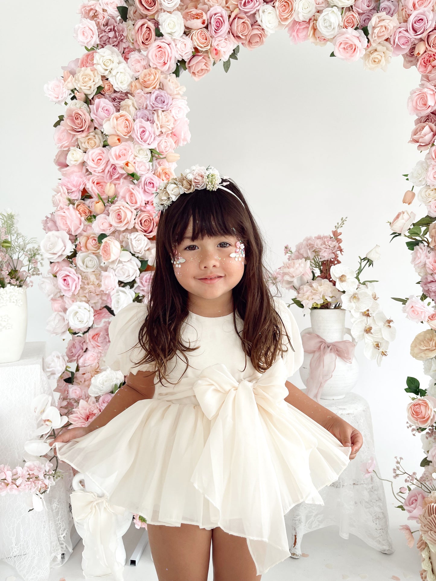 Clementine Matte Cream Organza Baby Girl Romper