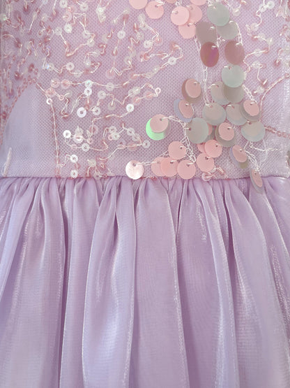 Ariel Purple Pearl Organza Sequin Baby Girl Party Romper