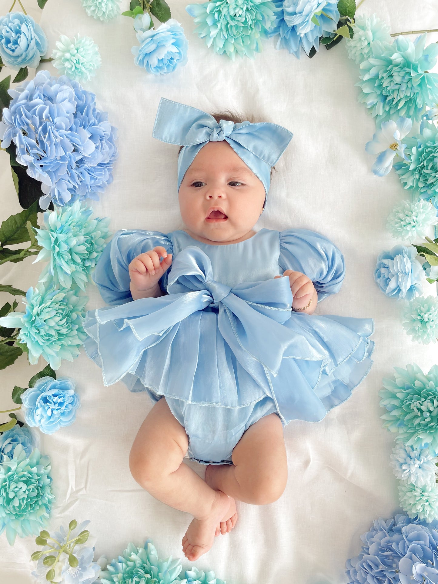 Dolly Dove Blue Organza Baby Girl Party Romper