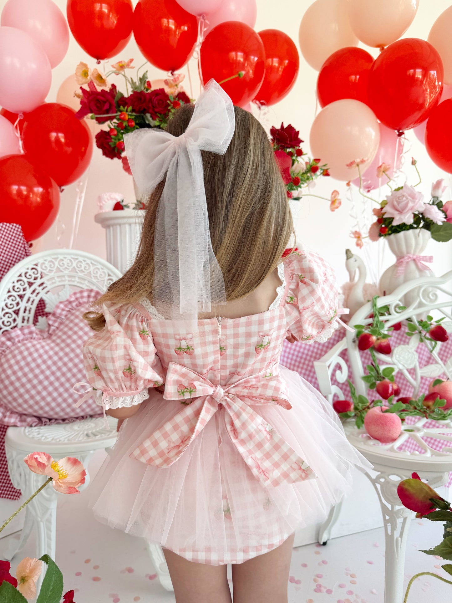 Berry Bliss Pink Gingham Baby Girl Tulle Party Romper