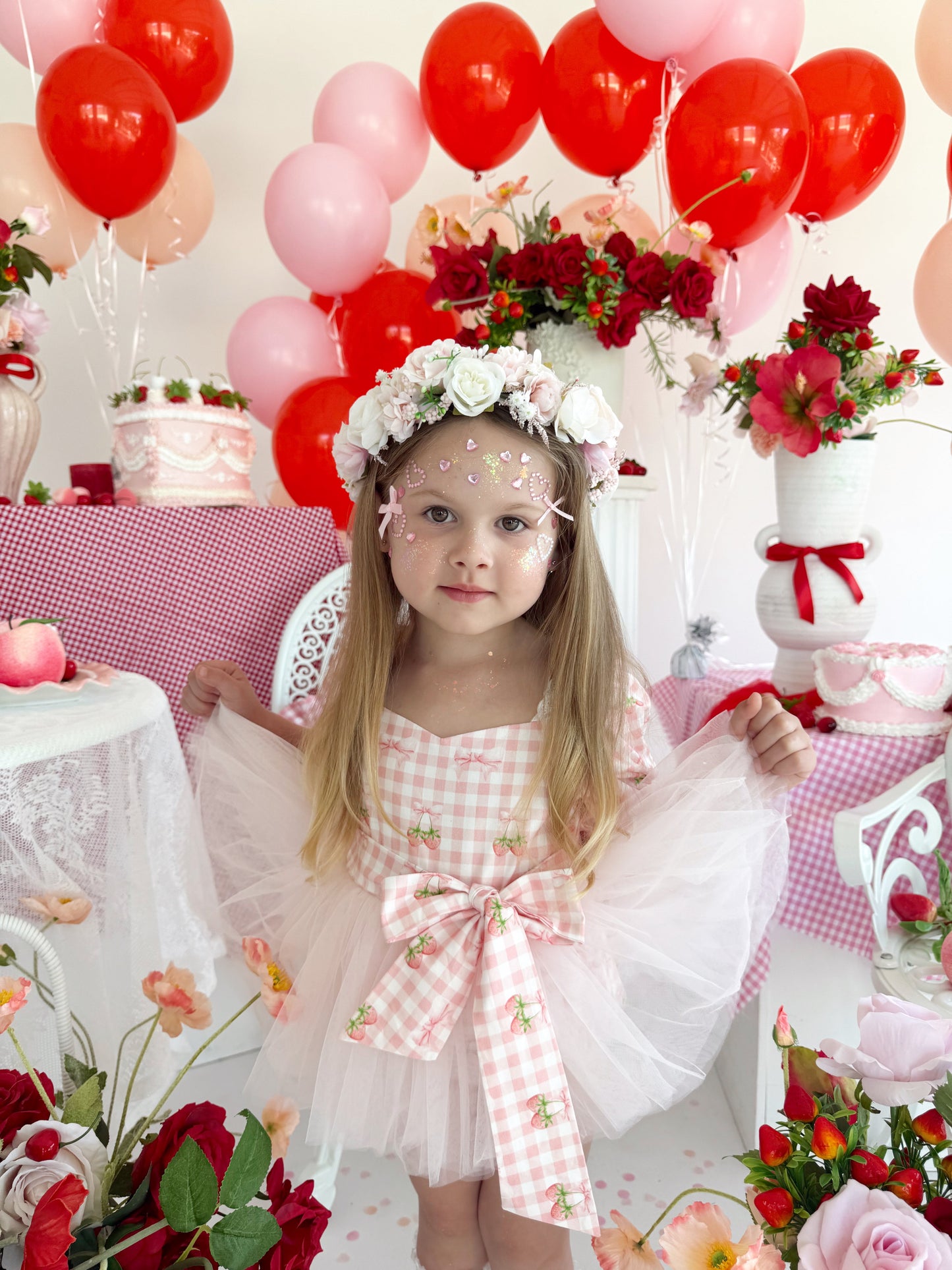 Berry Bliss Pink Gingham Baby Girl Tulle Party Romper