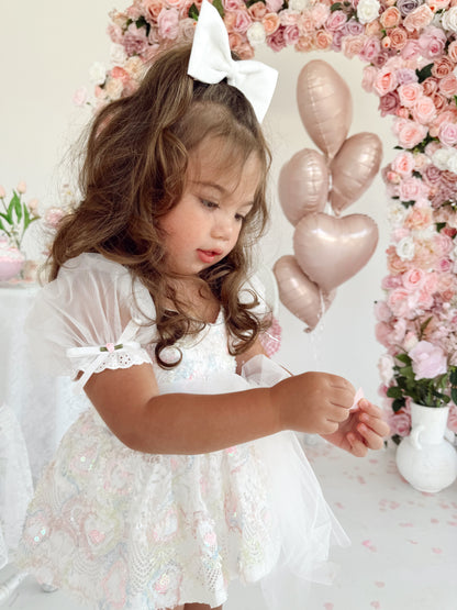 Josephine Lace Blossom Baby Girl Sequin White Tulle Party Romper