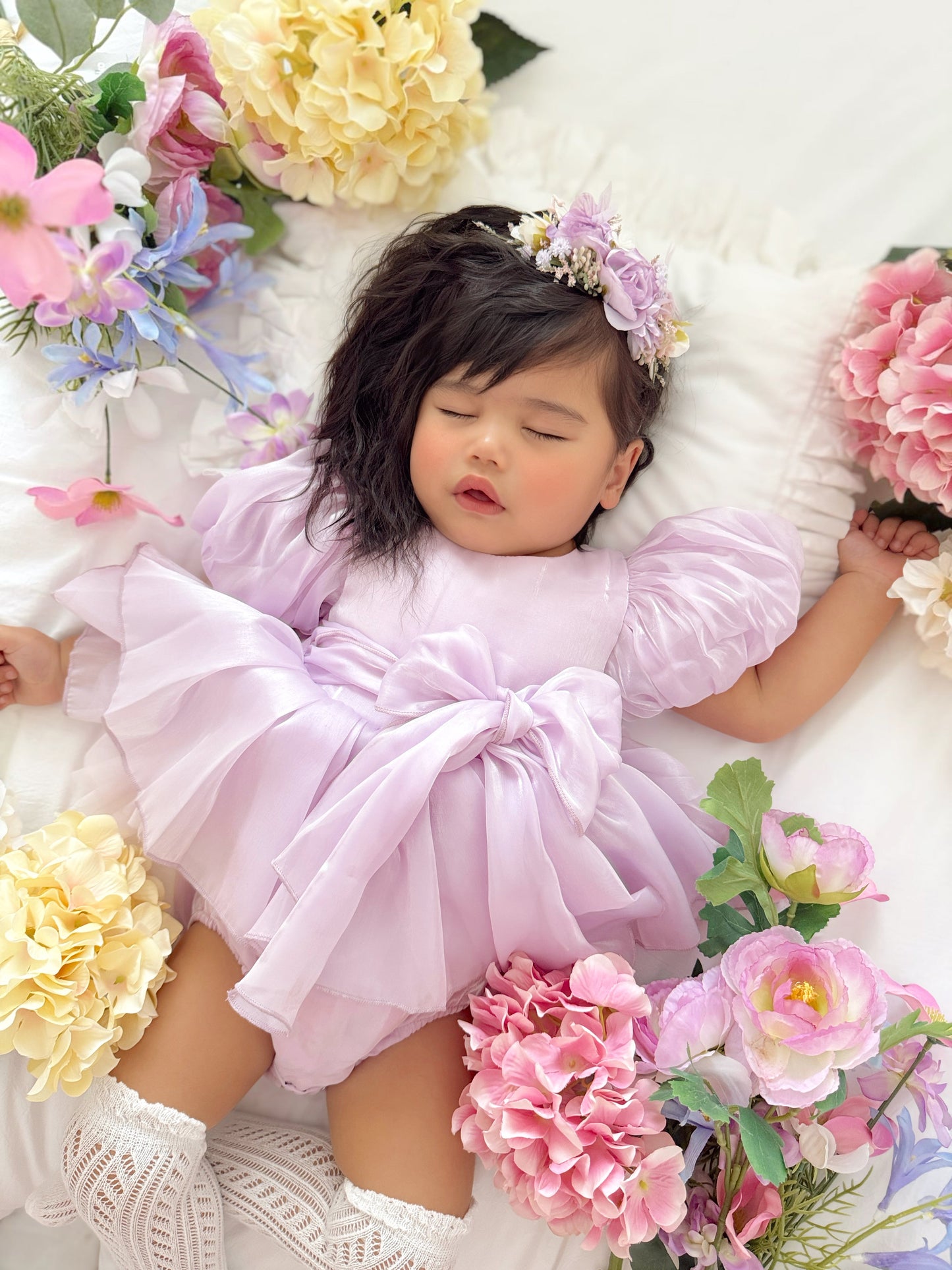 Scarlette Rose Purple Pearl Organza Baby Girl Party Romper