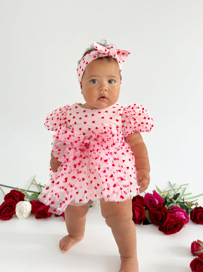 Lover Pink Heart Baby Girl Tulle Party Romper