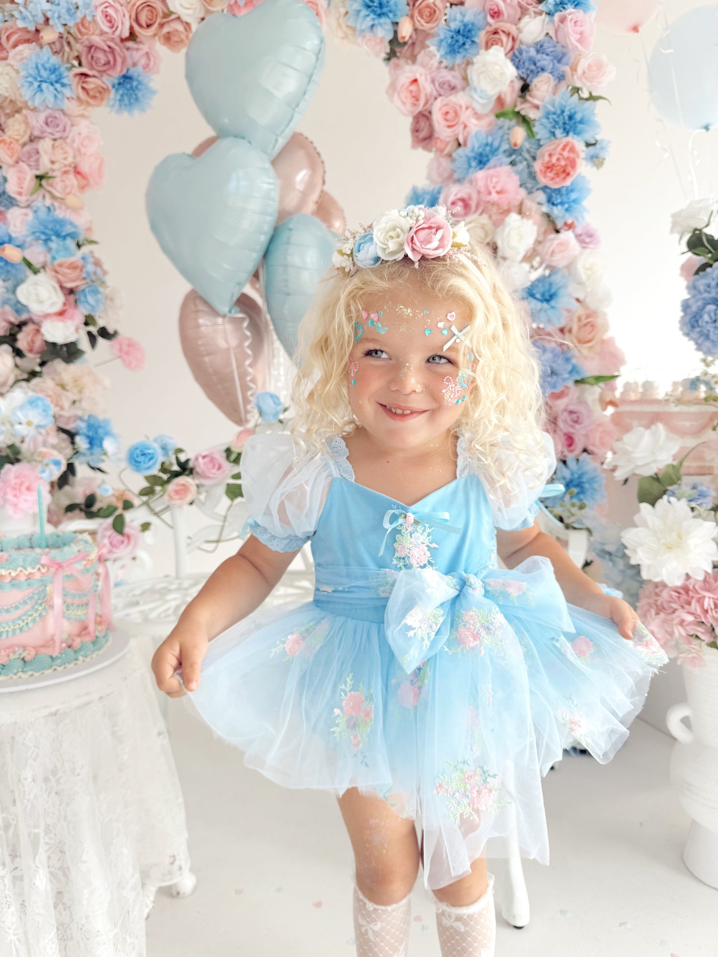 Afina Blue Embroidered Baby Girl Tulle Party Romper