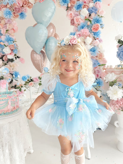 Afina Blue Embroidered Baby Girl Tulle Party Romper