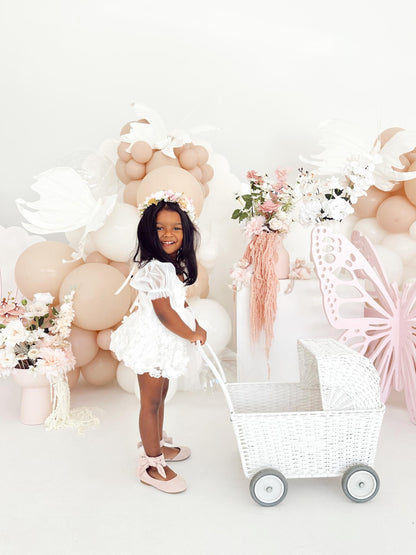White Butterfly Kisses Baby Girls Embroidered Tulle Romper