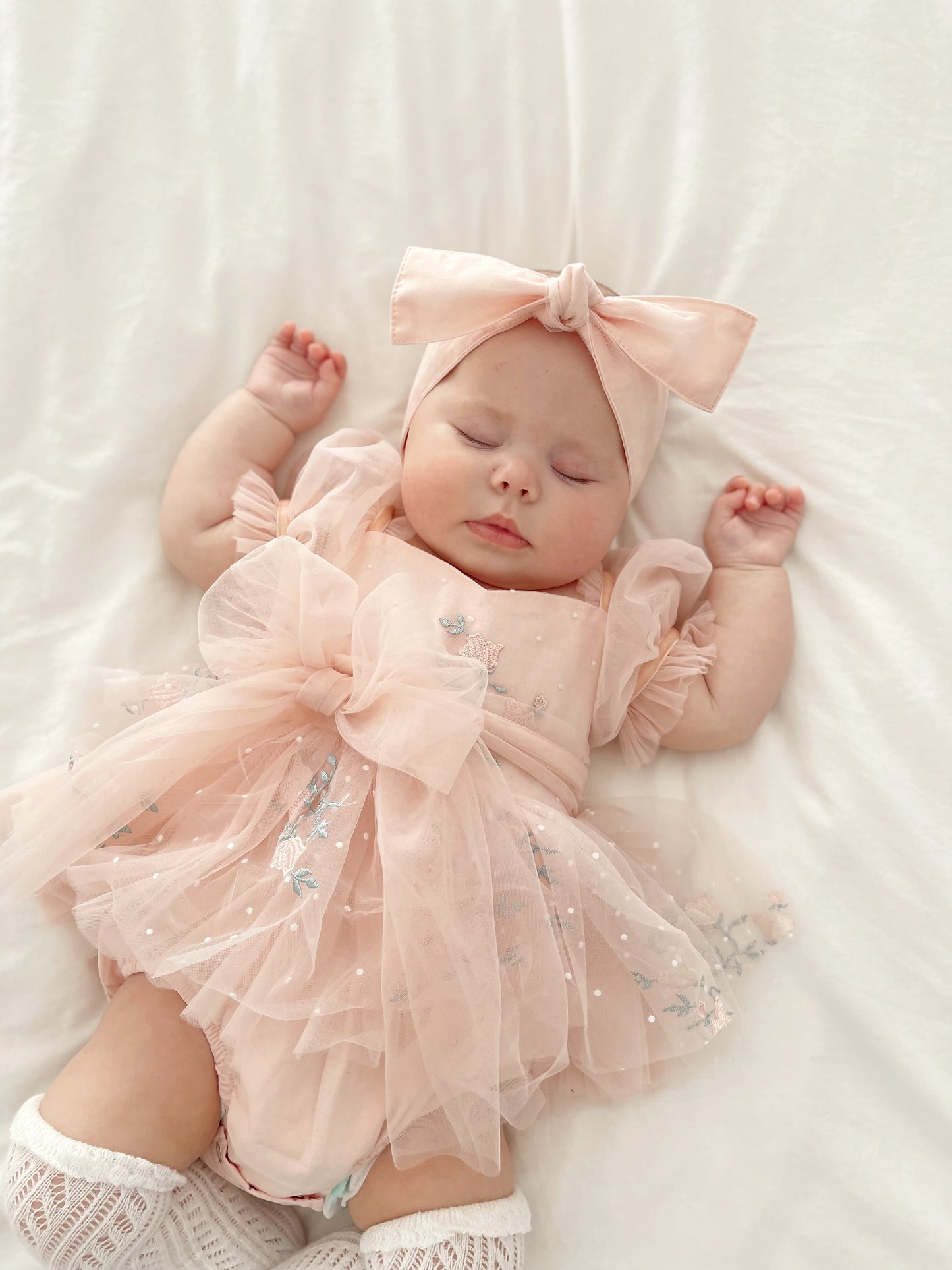 Swan Lake Ballerina Pink Embroidered Baby Girl Tulle Party Romper