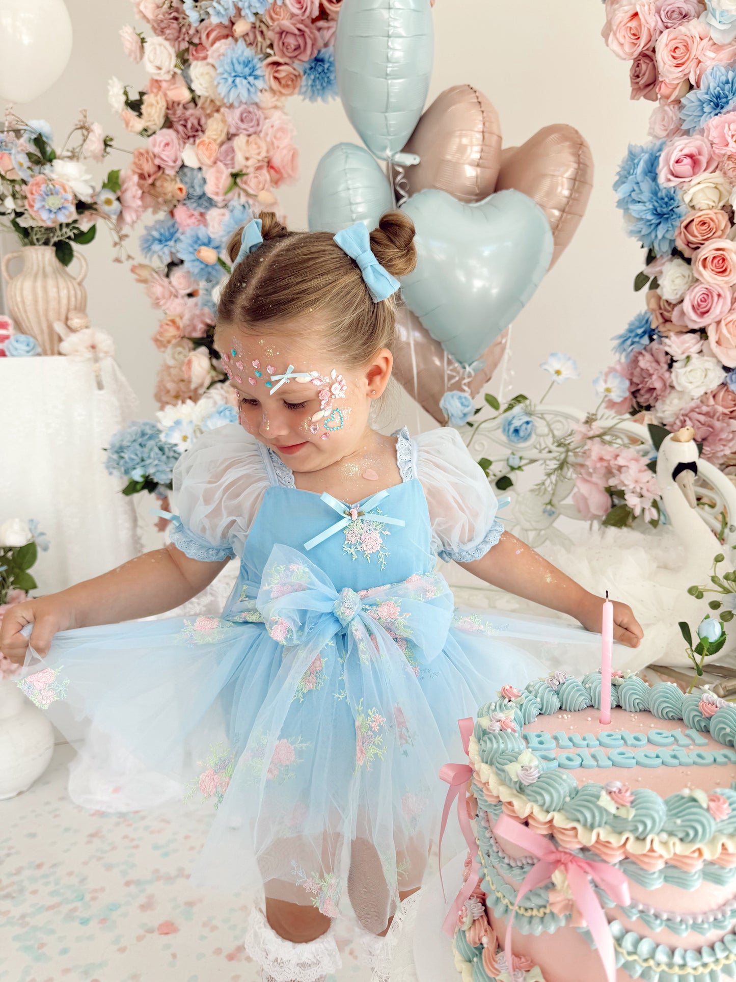 Afina Blue Embroidered Baby Girl Tulle Party Romper