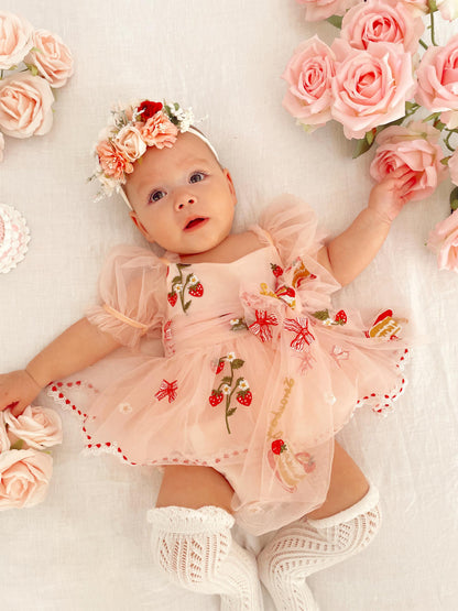 Strawberry Fields Pink Baby Girl Tulle Party Romper