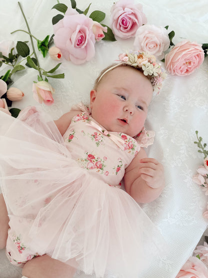 Mirabelle Flower Candy Pink Baby Girl Floral Tulle Party Romper