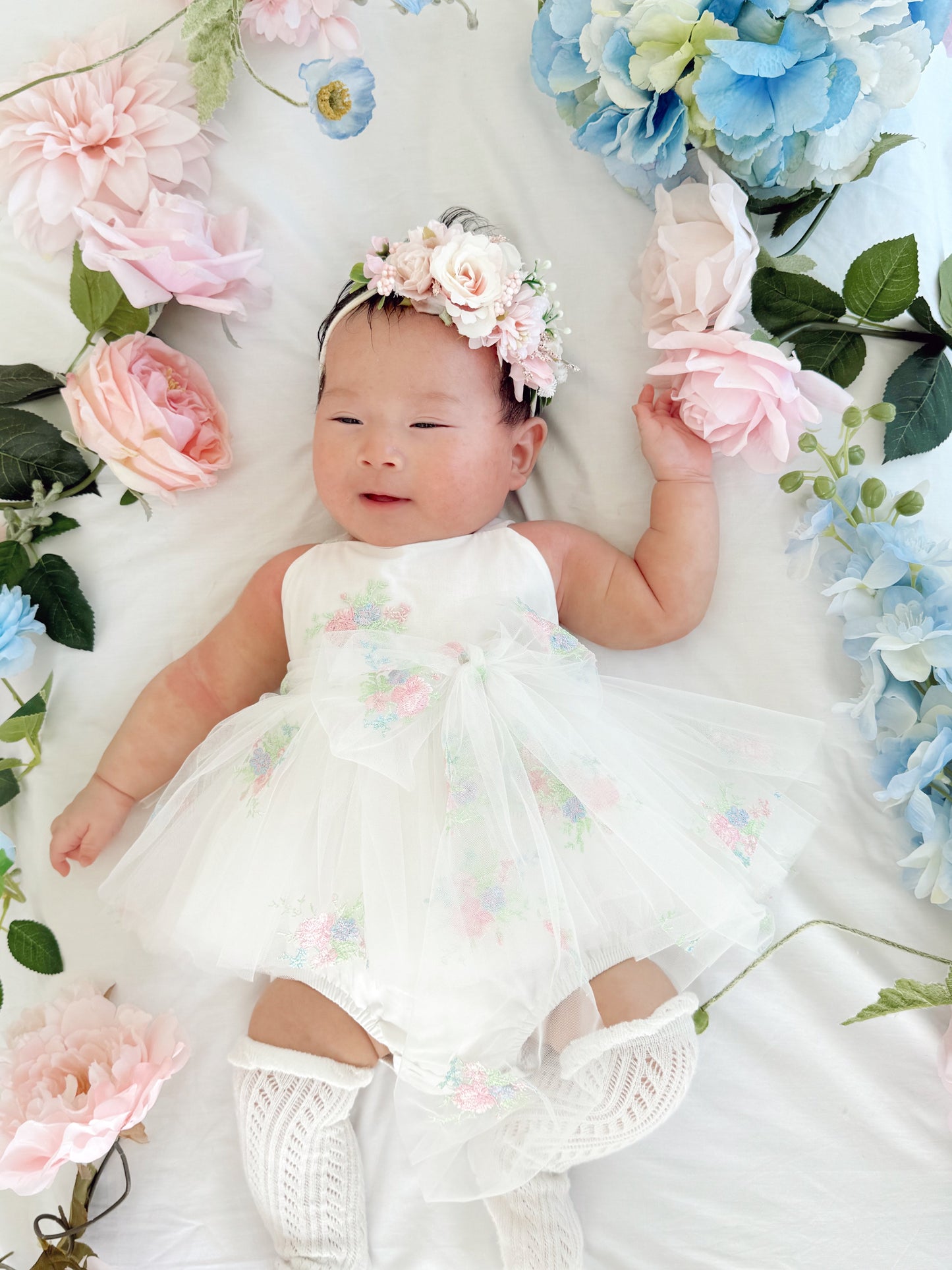 Aletta White Embroidered Baby Girl Tulle Party Romper