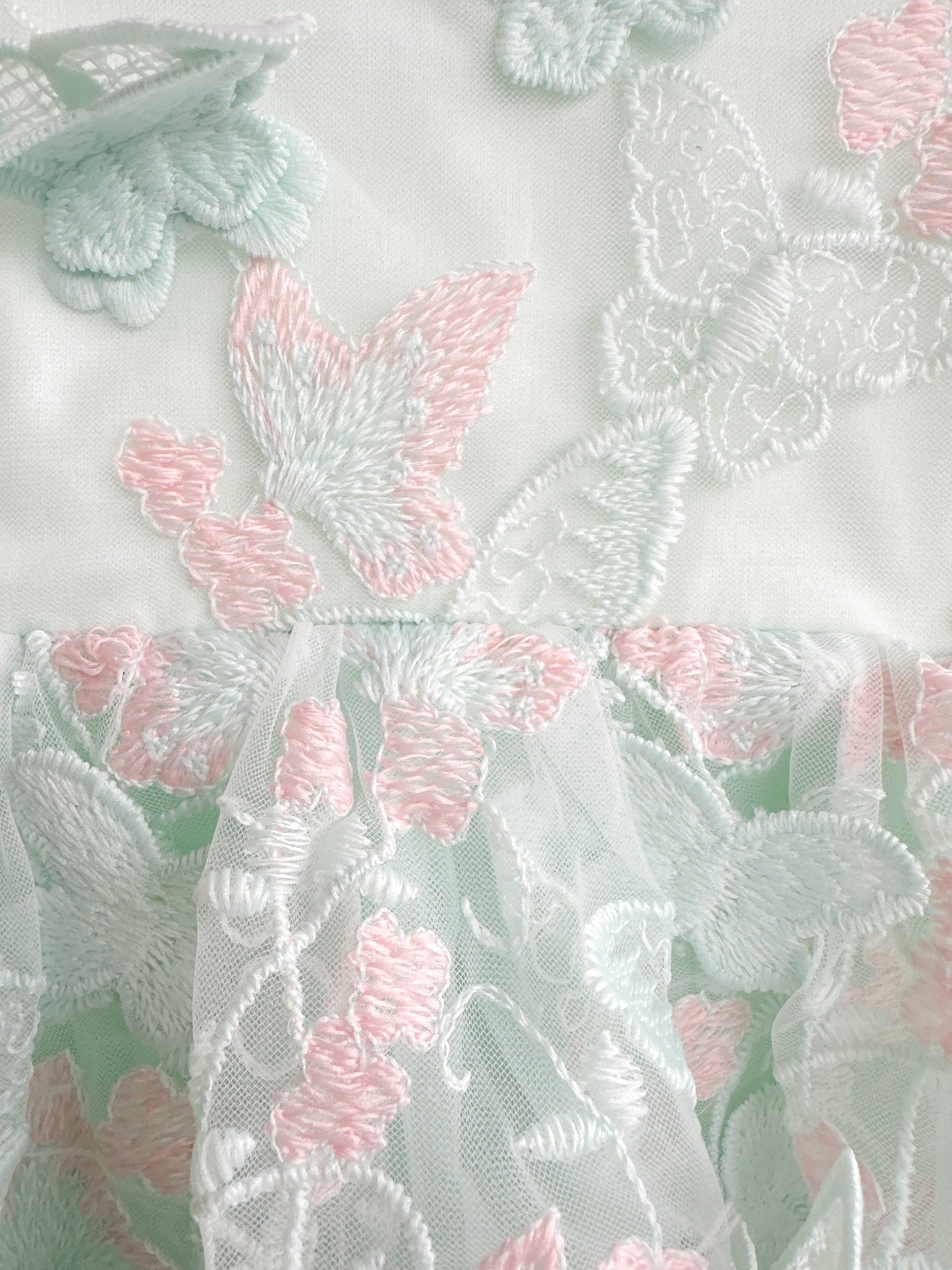Butterfly Kisses Peppermint Pink Embroidered Baby Girl Tulle Party Romper