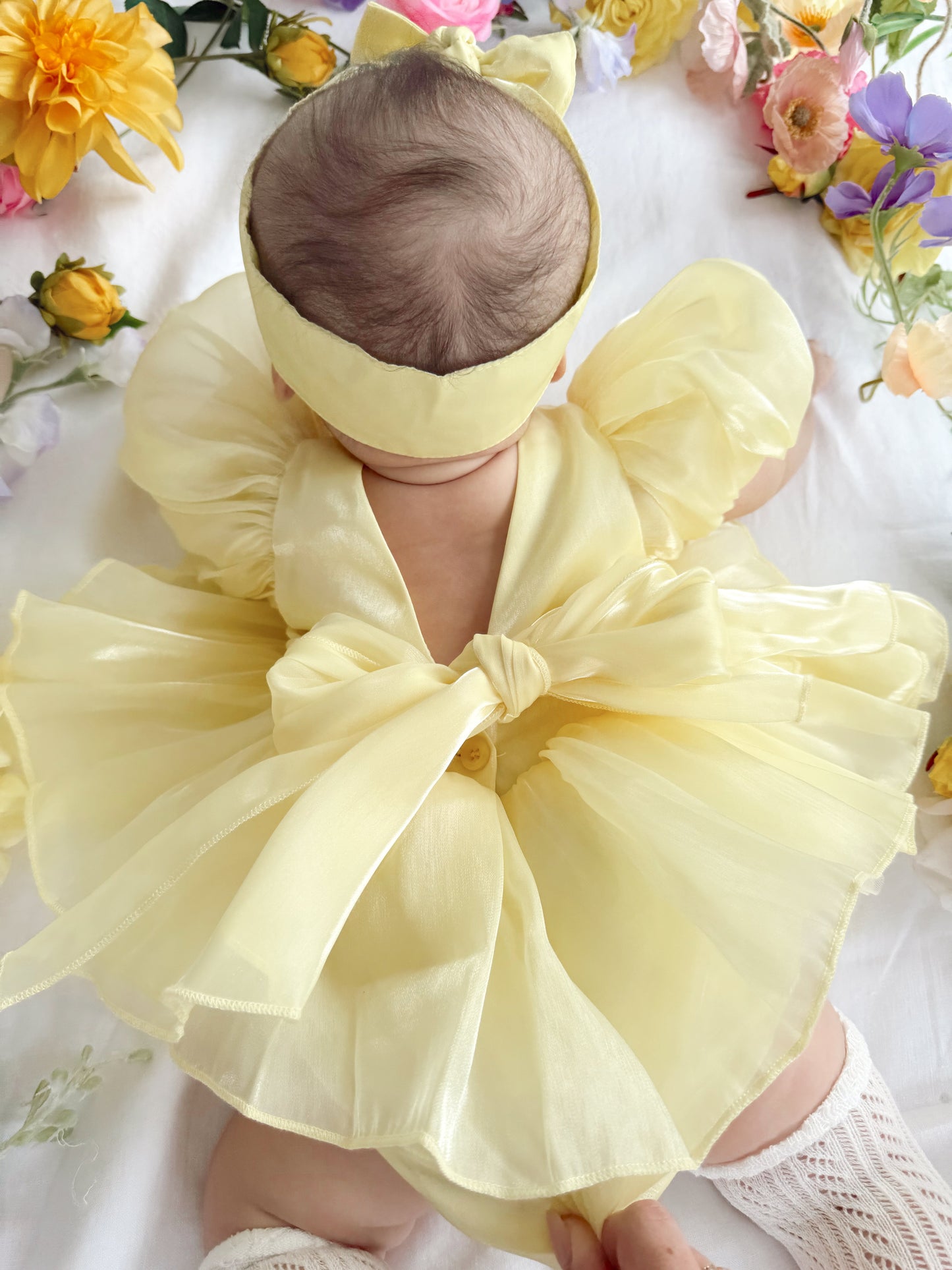 Scarlette Rose Canary Lemon Organza Baby Girl Party Romper