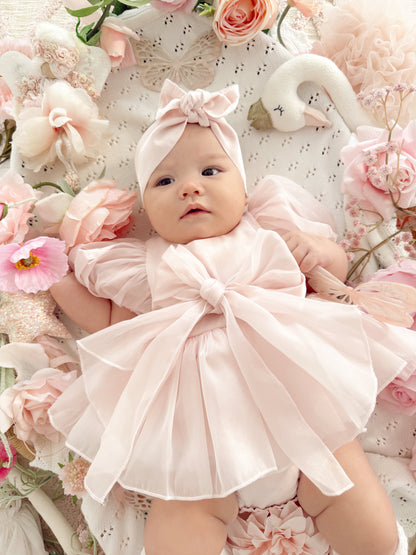 Scarlette Rose Petal Pink Organza Baby Girl Party Romper