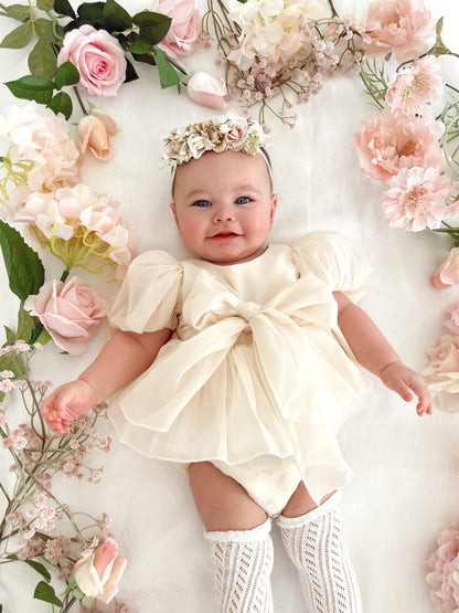 Clementine Matte Cream Organza Baby Girl Romper