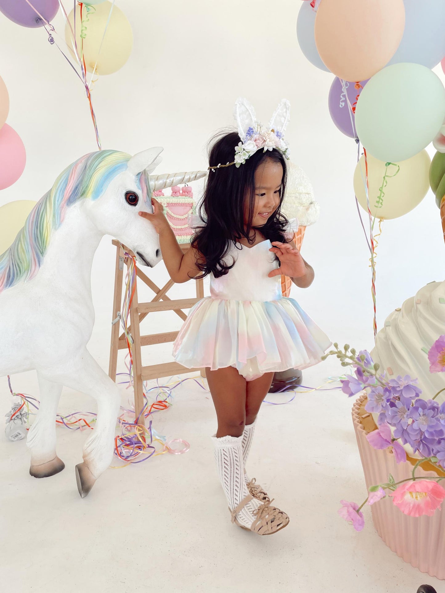 Lolly Pastel Rainbow Organza Baby Girl Party Romper