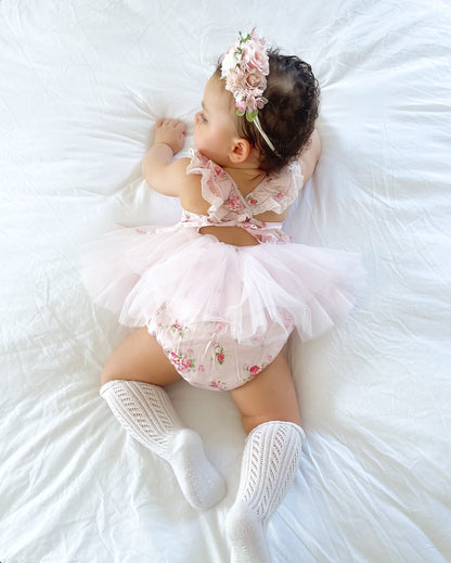 Mirabelle Flower Candy Pink Baby Girl Floral Tulle Party Romper
