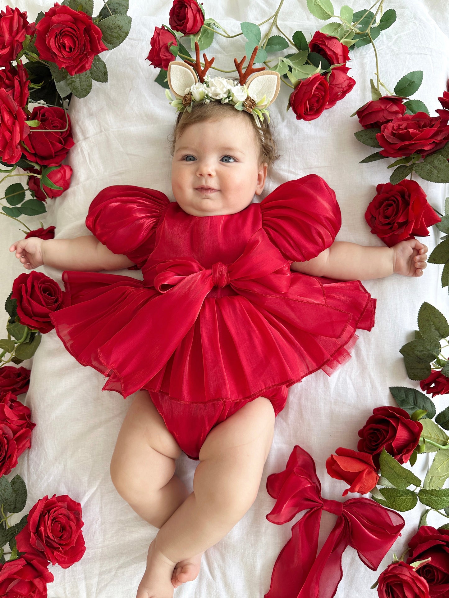 Dolly Ruby Red Organza Baby Girl Party Romper
