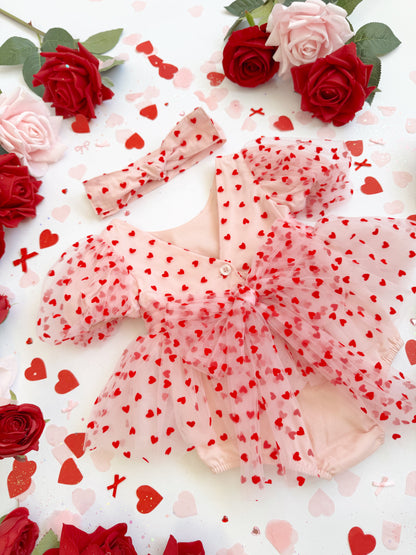 Lover Pink Heart Baby Girl Tulle Party Romper