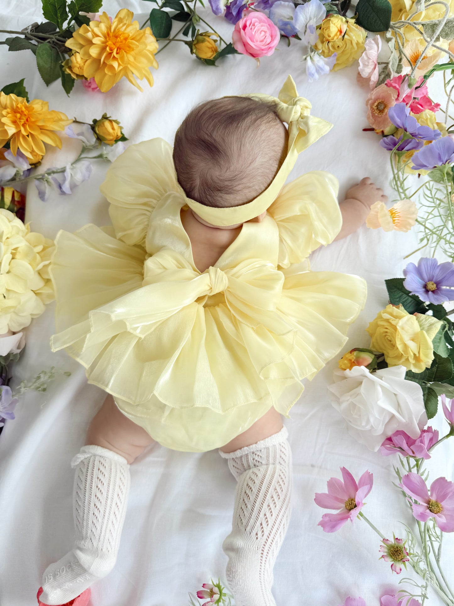 Scarlette Rose Canary Lemon Organza Baby Girl Party Romper
