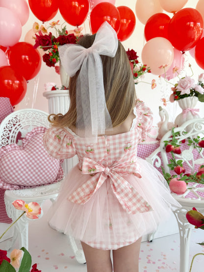 Berry Bliss Pink Gingham Baby Girl Tulle Party Romper