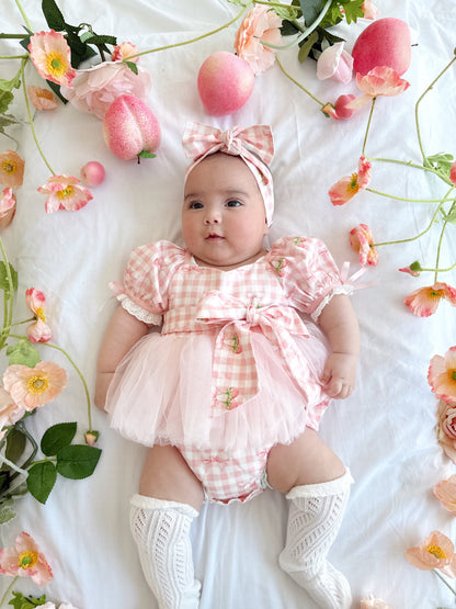 Berry Bliss Pink Gingham Baby Girl Tulle Party Romper