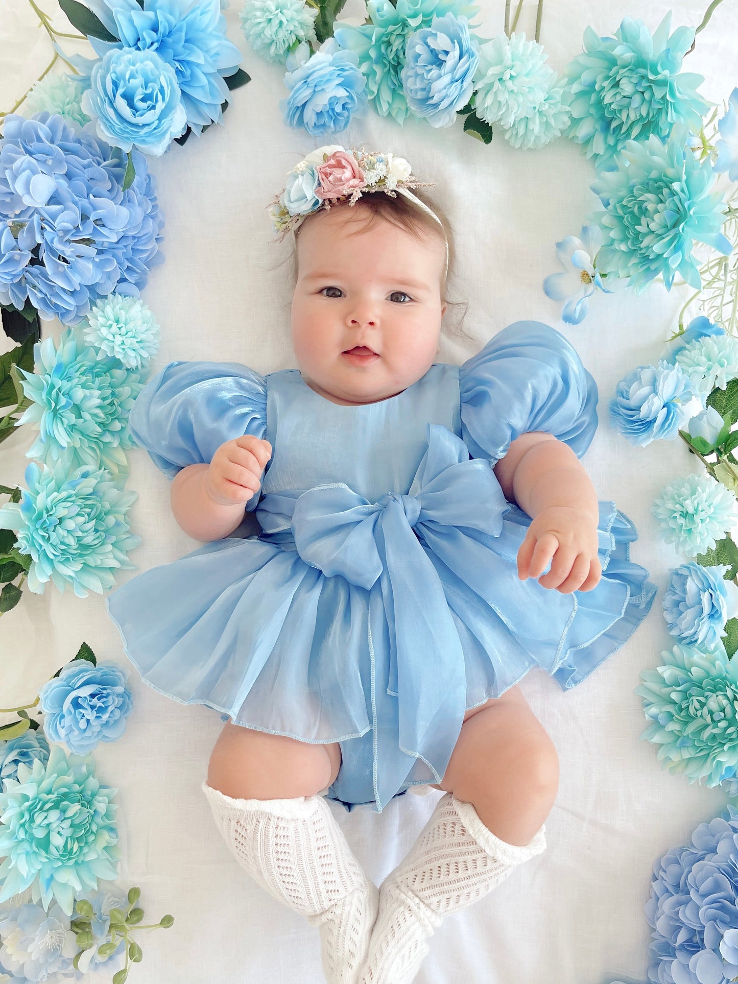 Dolly Dove Blue Organza Baby Girl Party Romper