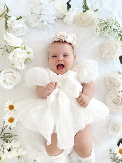 Clementine Matte White Organza Baby Girl Romper