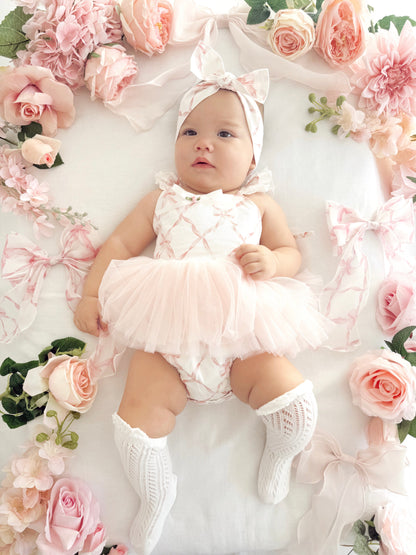 Rosette Pink Bow Baby Girl Tulle Party Romper