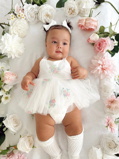 Aletta White Embroidered Baby Girl Tulle Party Romper