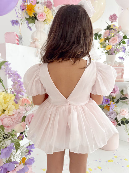Scarlette Rose Petal Pink Organza Baby Girl Party Romper