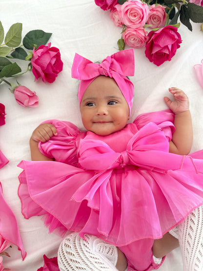 Dolly Fuchsia Pink Organza Baby Girl Party Romper