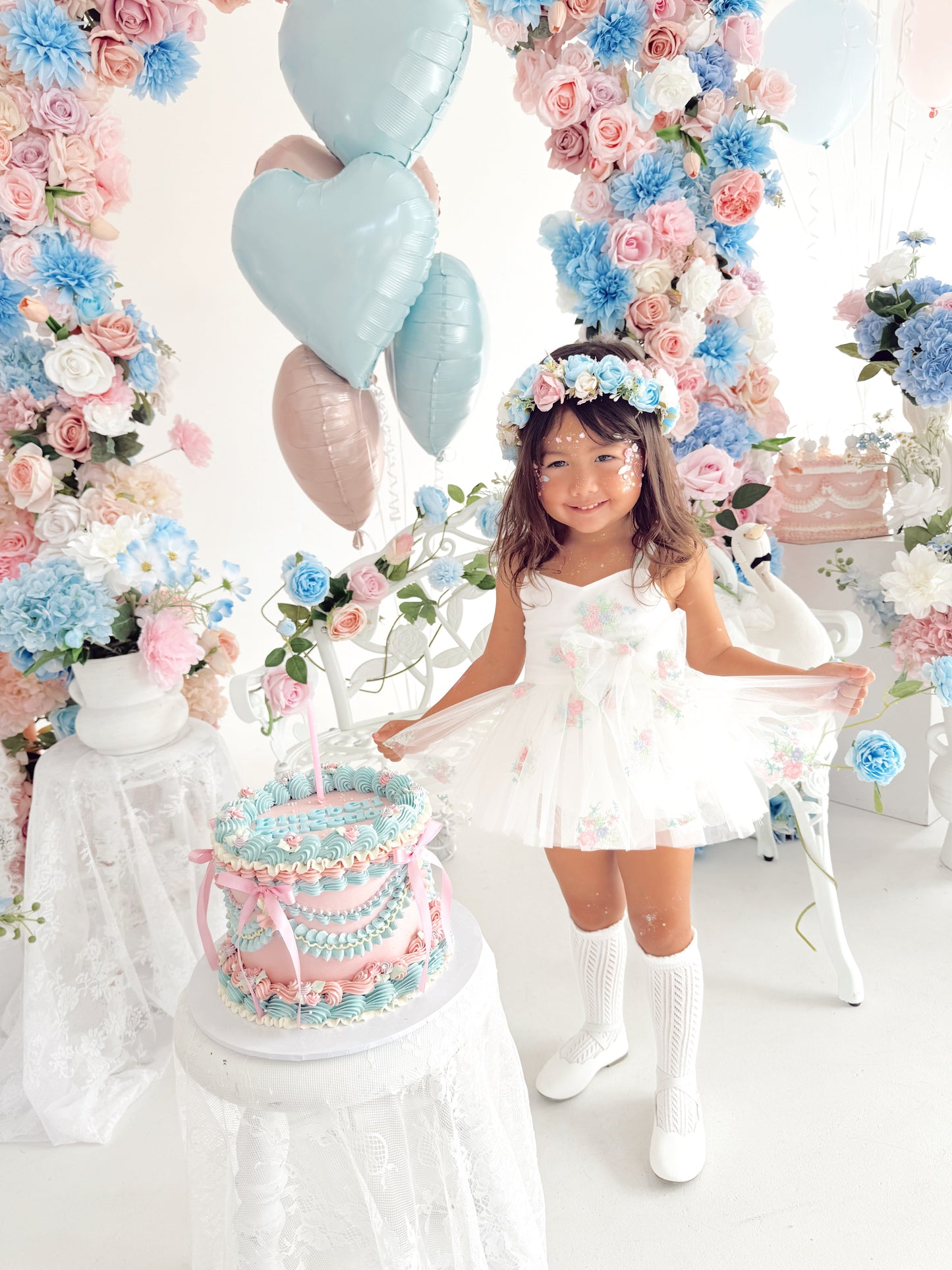 Aletta White Embroidered Baby Girl Tulle Party Romper