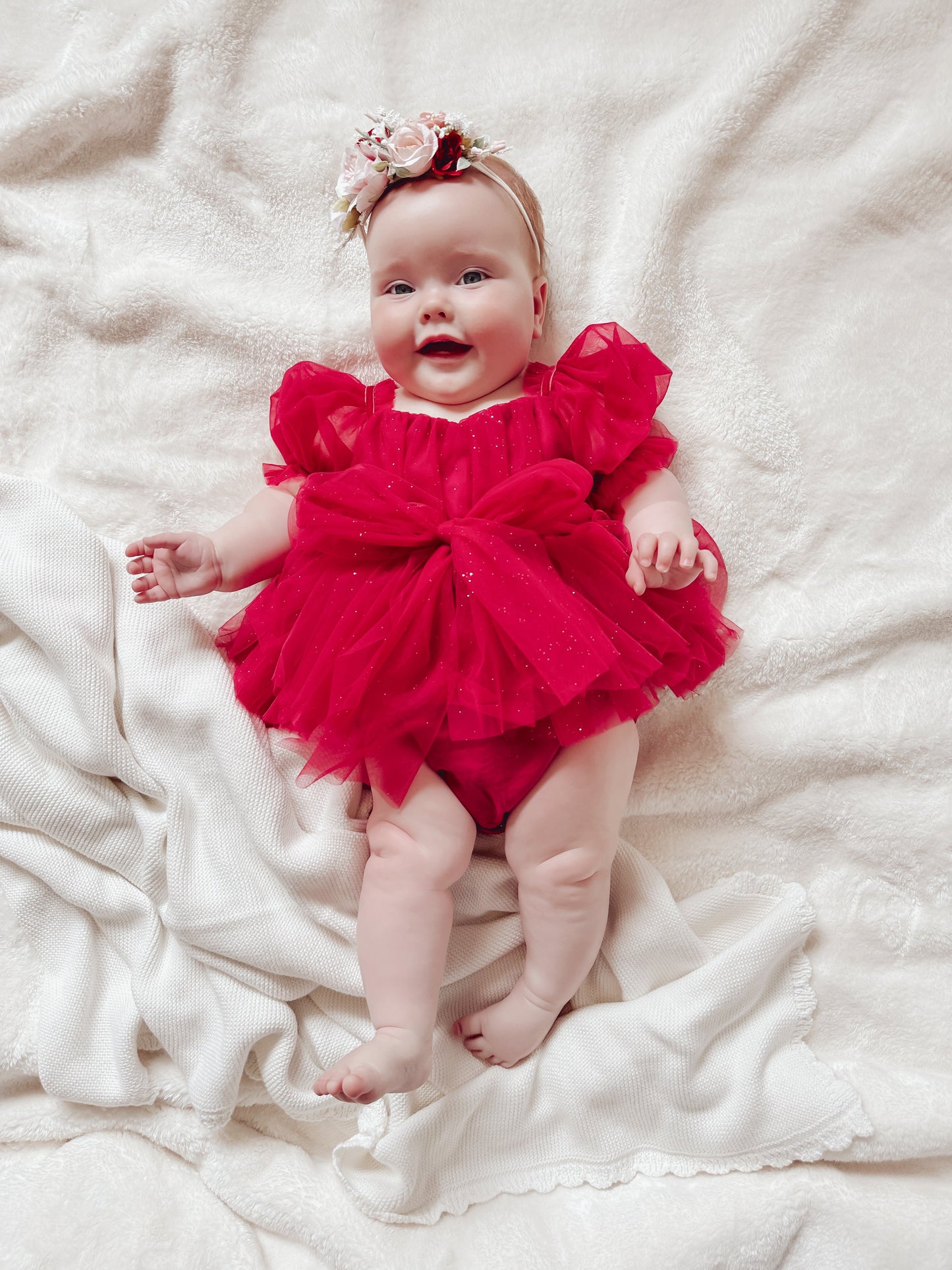 Flower Fairy Romper Ruby Red Sparkle Baby Girl Romper