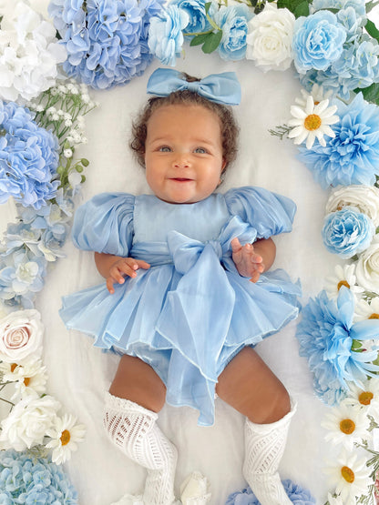 Dolly Dove Blue Organza Baby Girl Party Romper