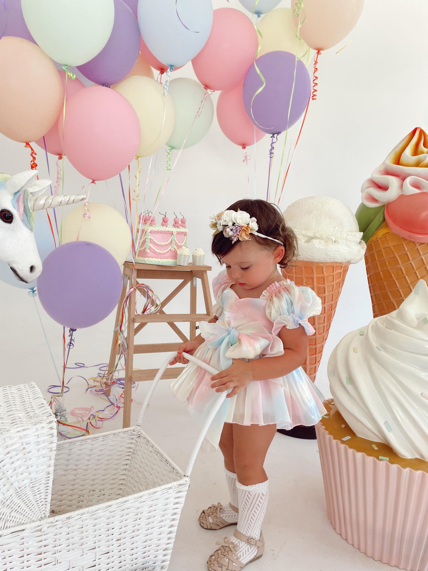 Sherbet Fairy Pastel Rainbow Organza Baby Girl Party Romper
