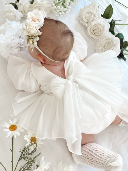 Clementine Matte White Organza Baby Girl Romper