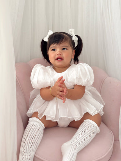 Dolly White Organza Baby Girl Party Romper