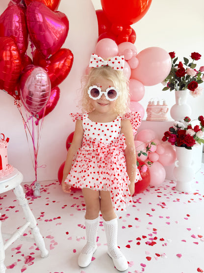Valentina White Heart Baby Girl Tulle Party Romper