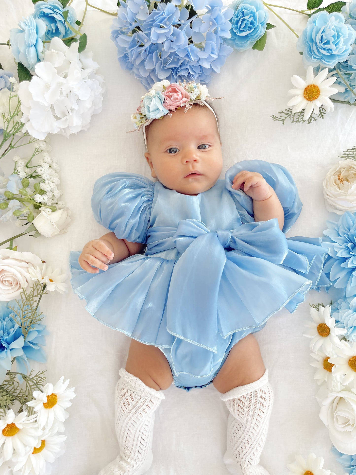 Dolly Dove Blue Organza Baby Girl Party Romper