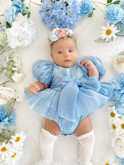 Dolly Dove Blue Organza Baby Girl Party Romper