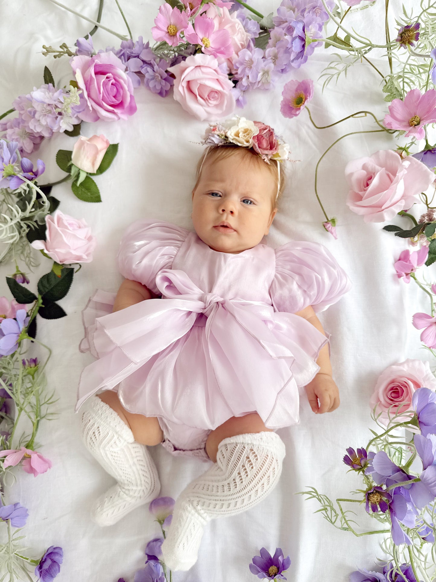 Scarlette Rose Purple Pearl Organza Baby Girl Party Romper