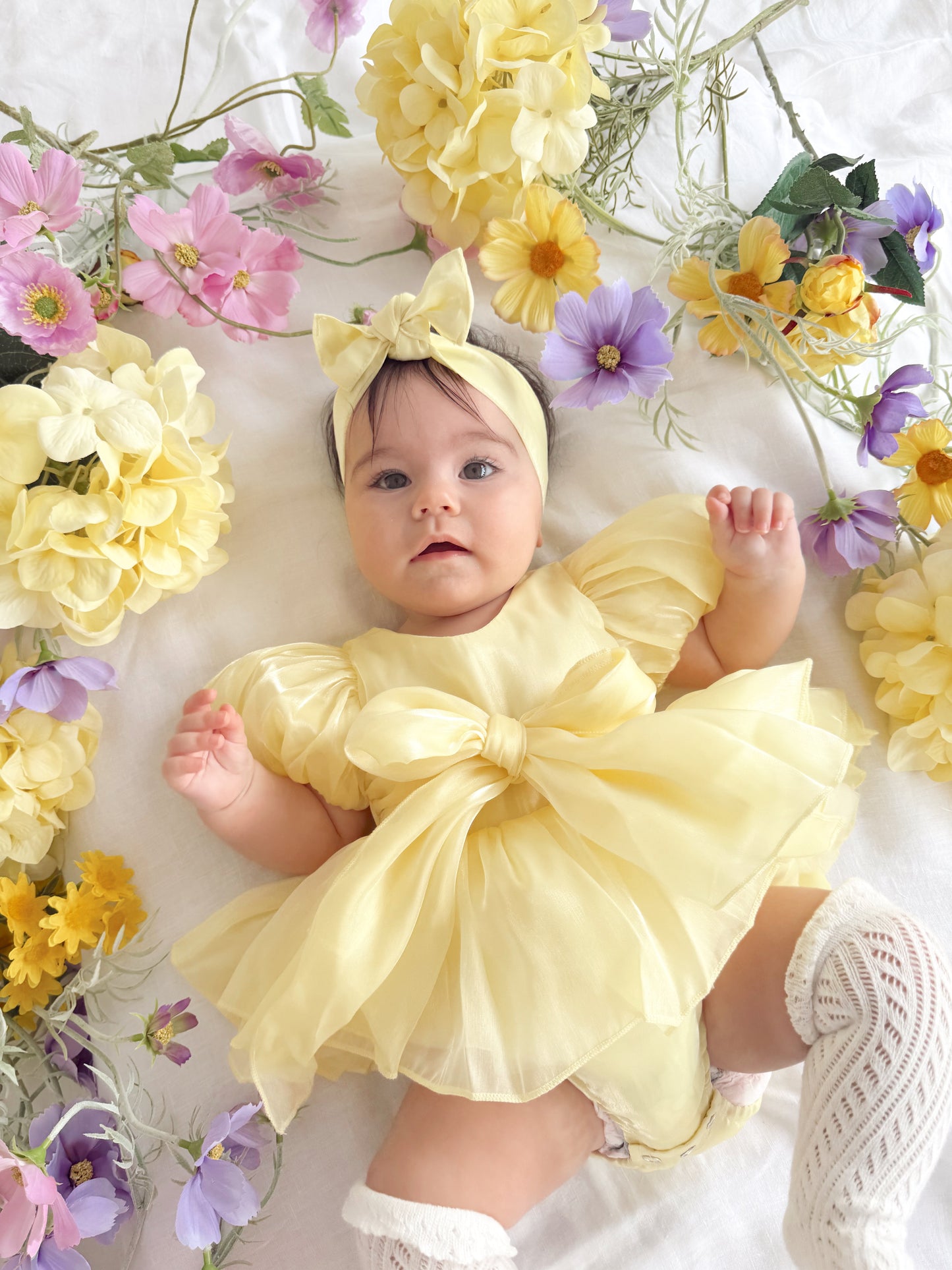 Scarlette Rose Canary Lemon Organza Baby Girl Party Romper