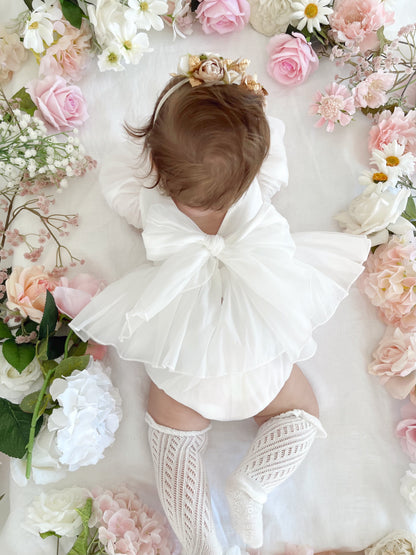 Clementine Matte White Organza Baby Girl Romper