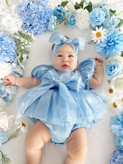 Dolly Dove Blue Organza Baby Girl Party Romper